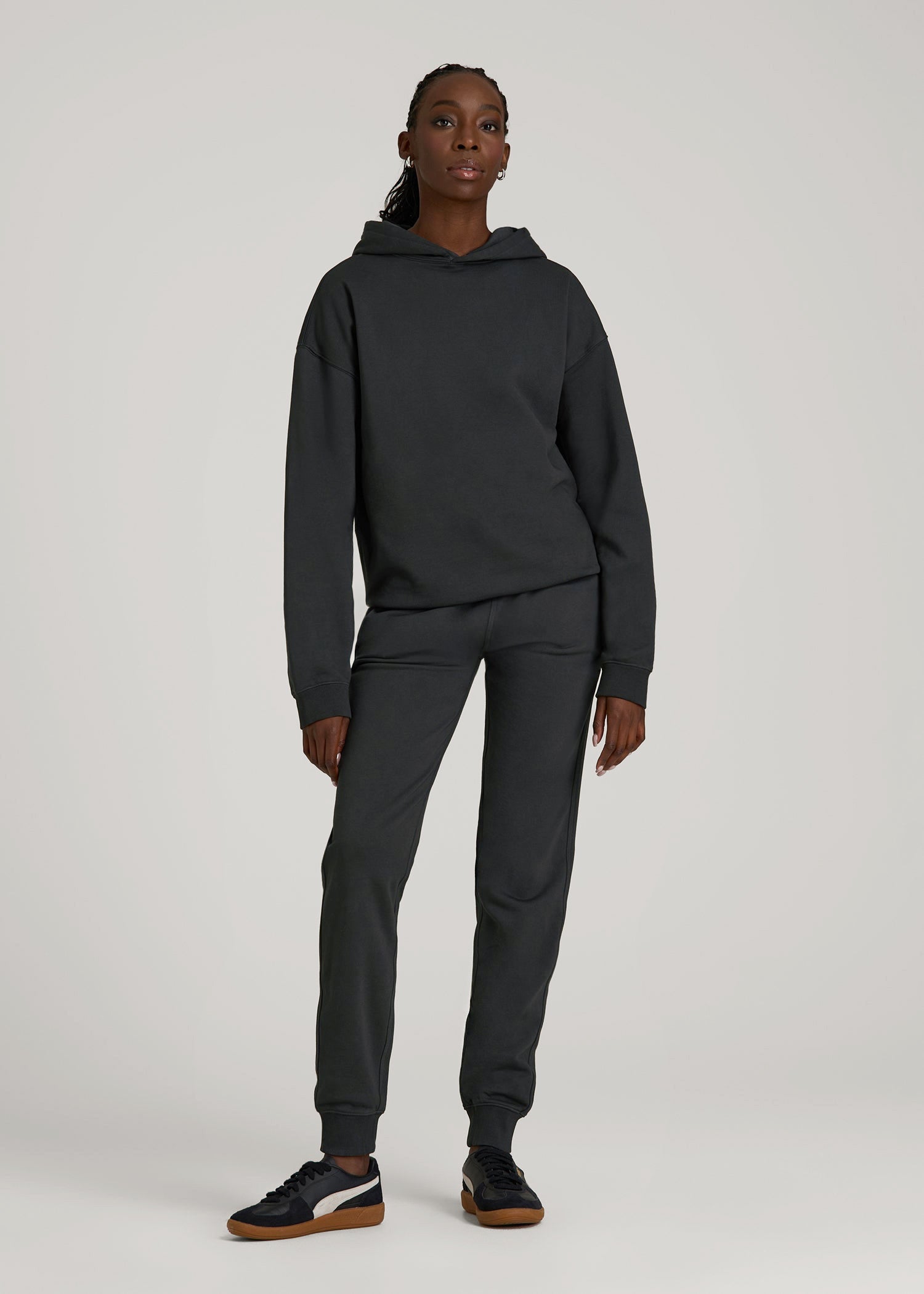 Garment Dyed Hoodie for Tall Women in Washed Black