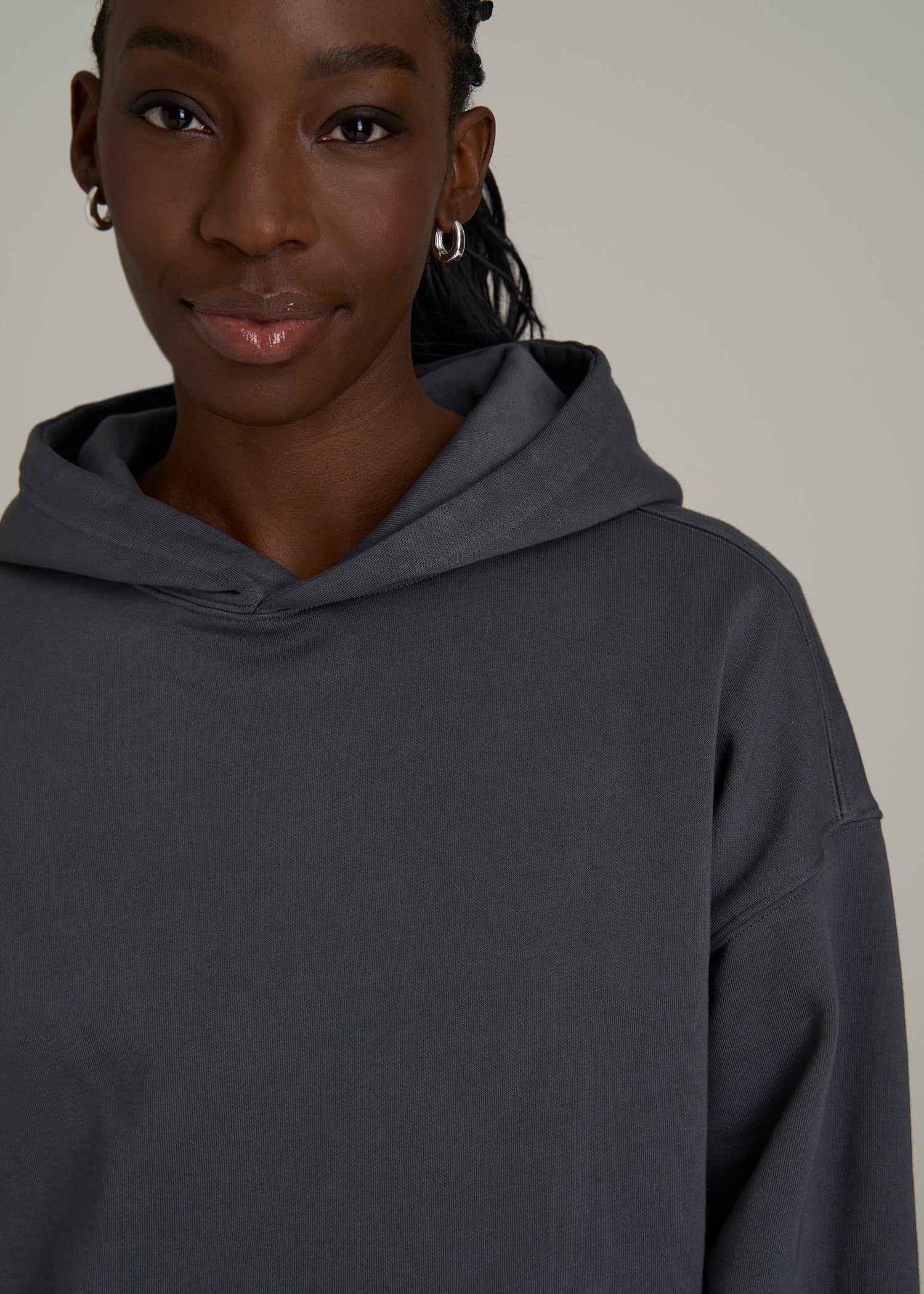 Garment Dyed Hoodie for Tall Women in Charcoal Rinse