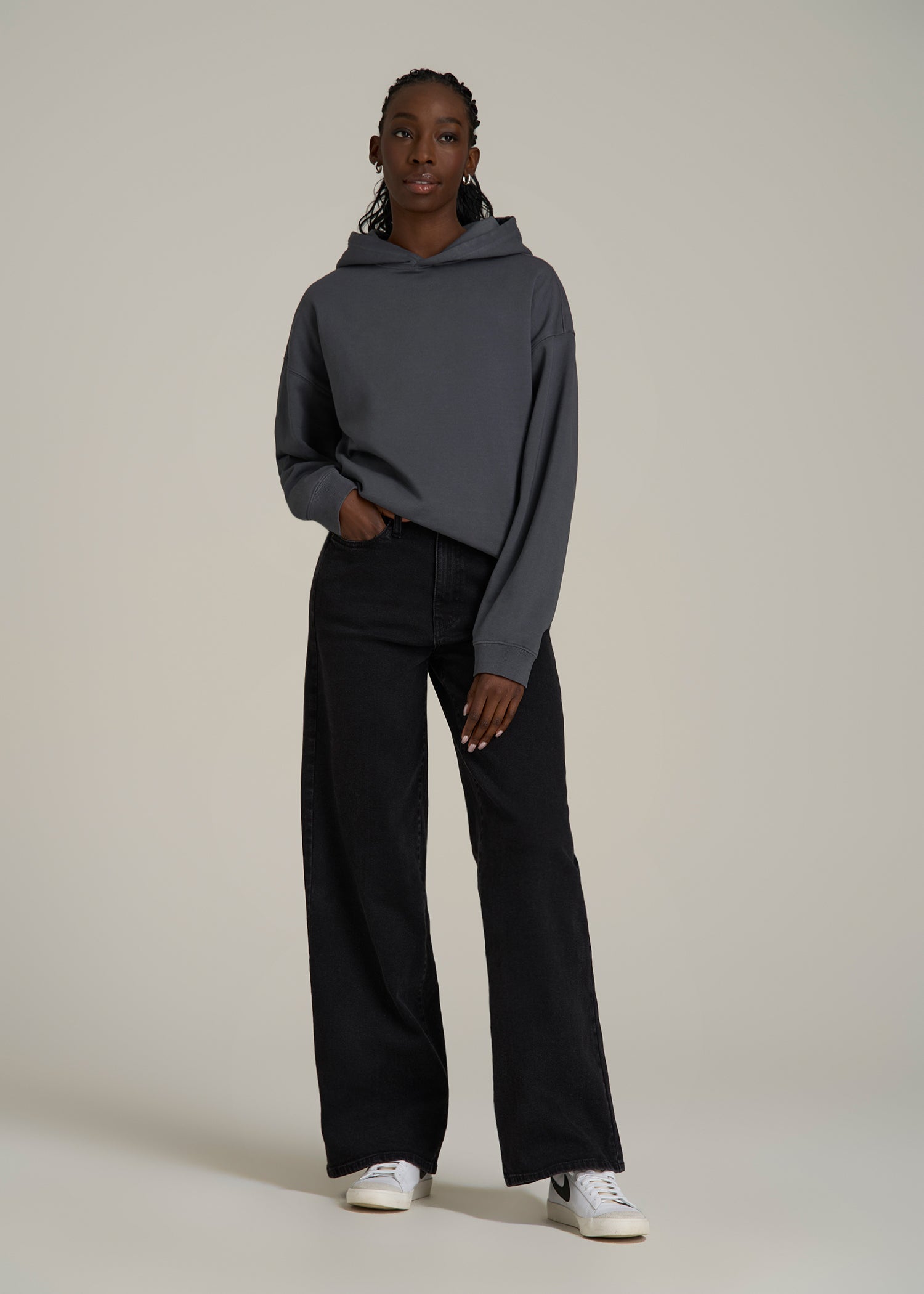 Garment Dyed Hoodie for Tall Women in Charcoal Rinse