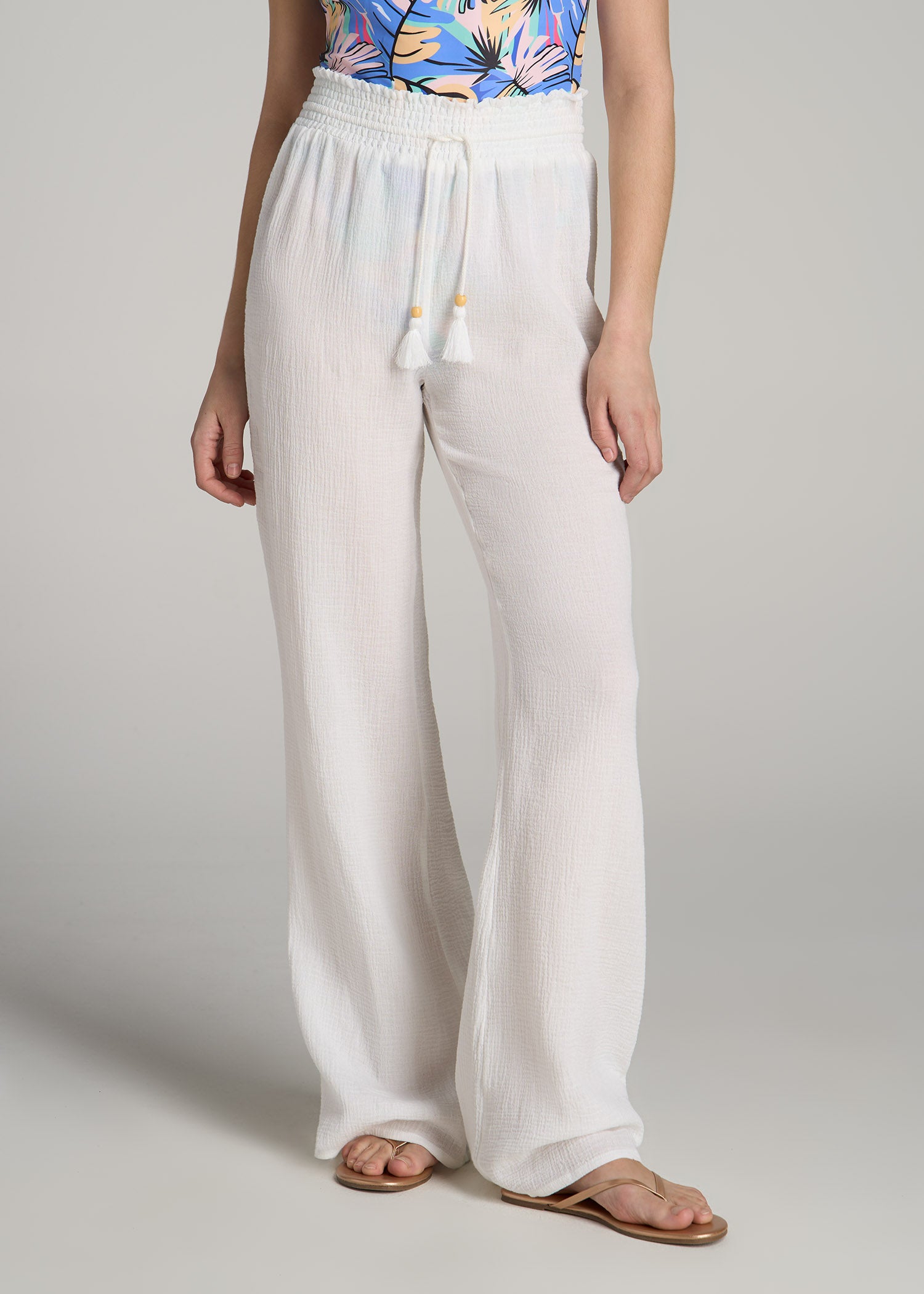 Drawstring Linen Pants Womens White