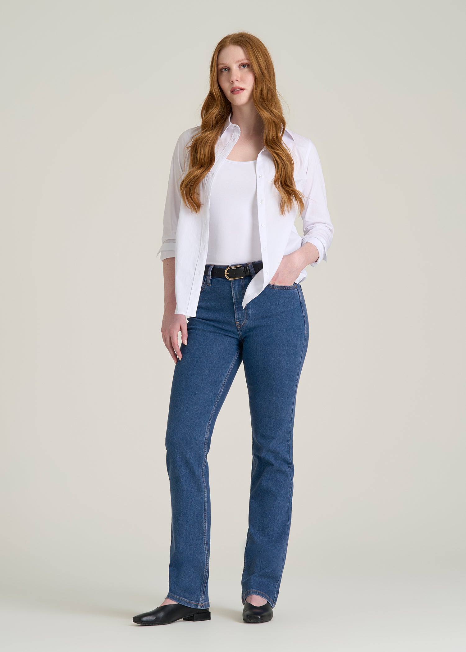 Harper High-Rise Straight Stretch Jeans for Tall Women in New Colorado Blue
