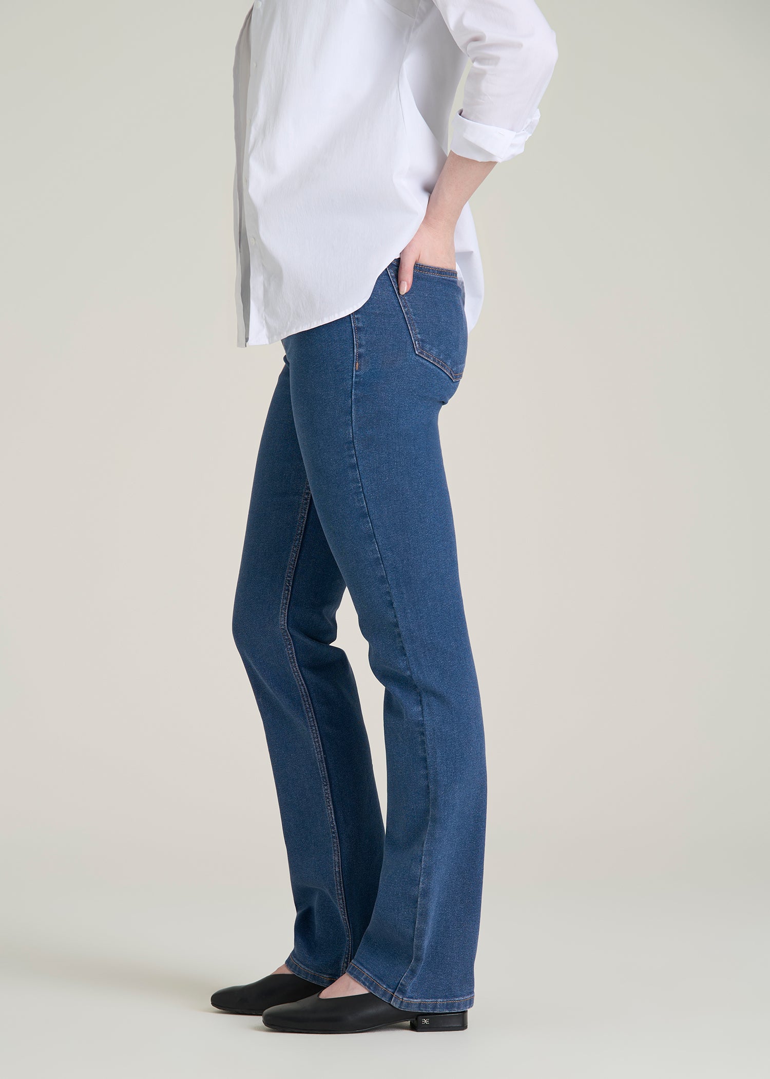 Harper High-Rise Straight Stretch Jeans for Tall Women in New Colorado Blue