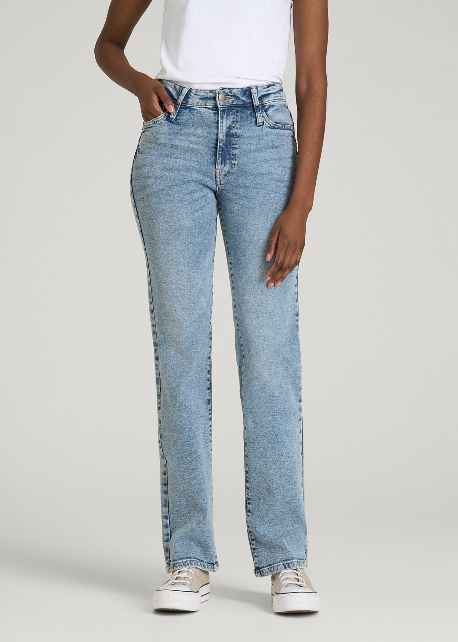Harper High-Rise Straight Stretch Jeans for Tall Women in Perfect Blue