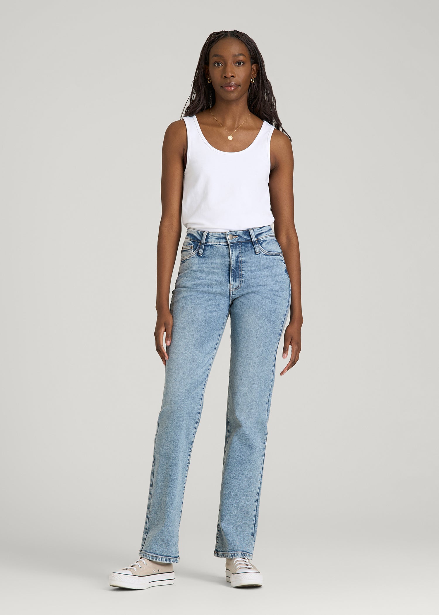 Harper High-Rise Straight Stretch Jeans for Tall Women in Perfect Blue