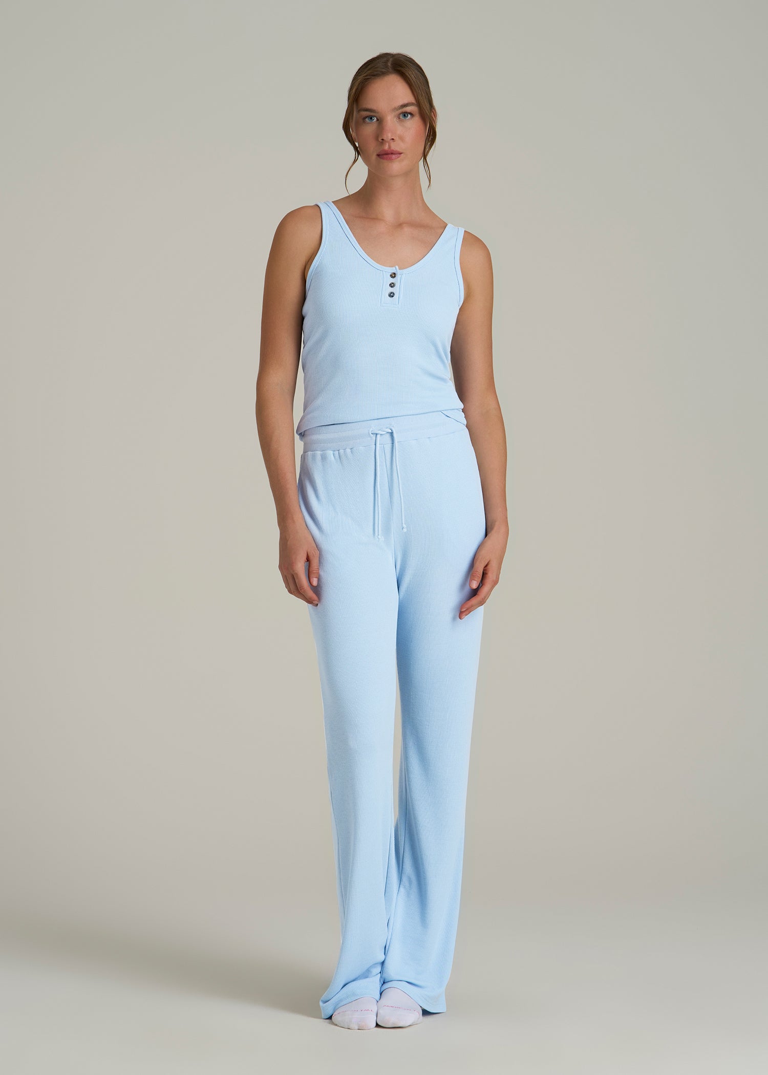 Waffle Tank Top for Tall Women in Ice Blue