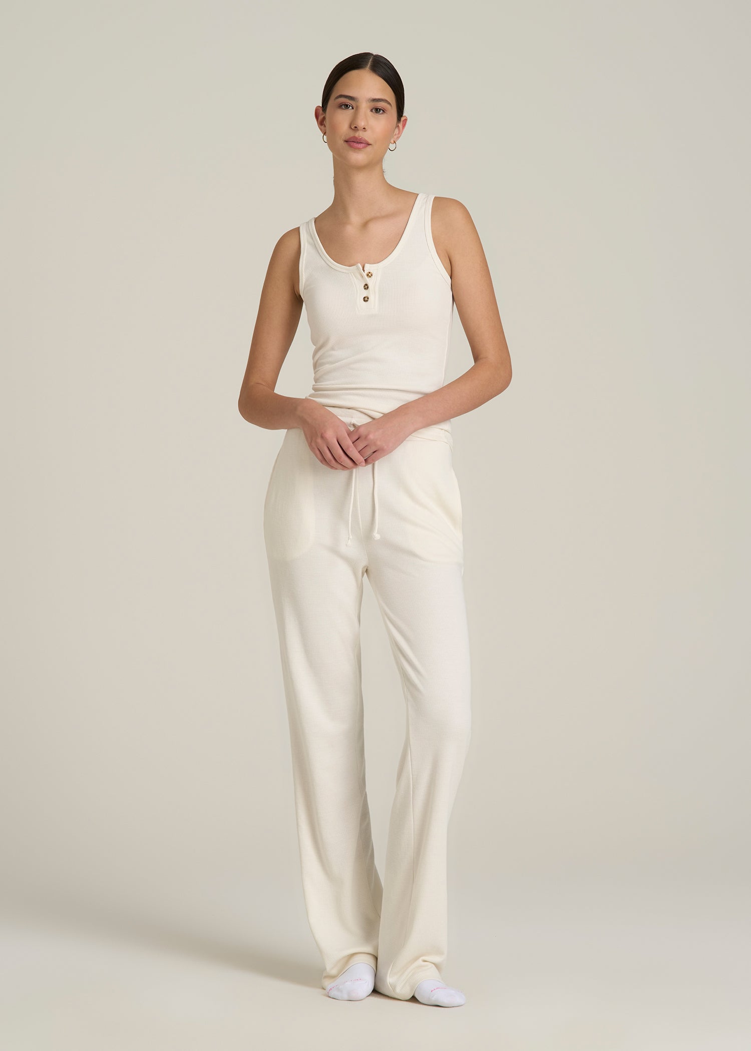 Waffle Tank Top for Tall Women in White Alyssum