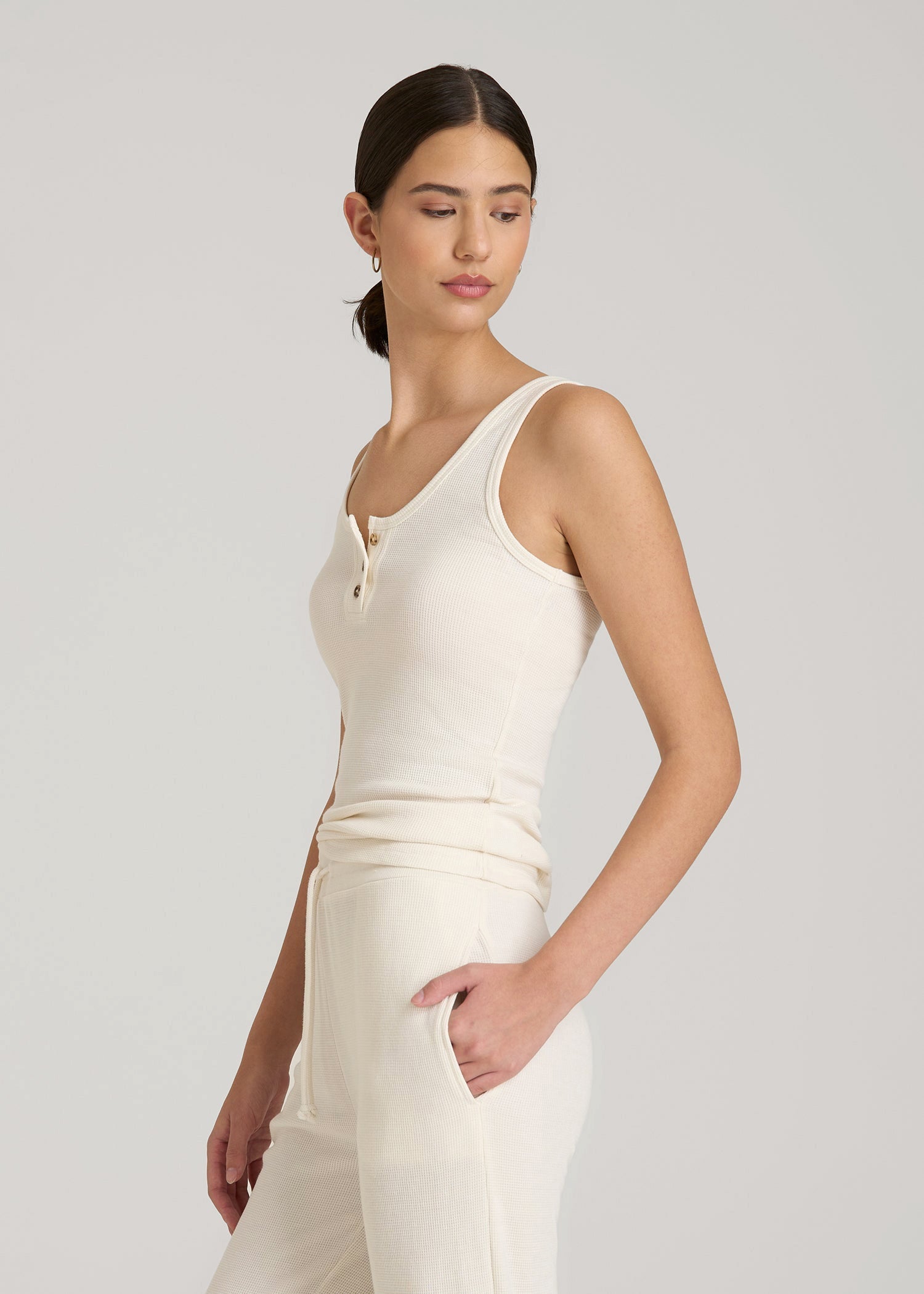 Waffle Tank Top for Tall Women in White Alyssum