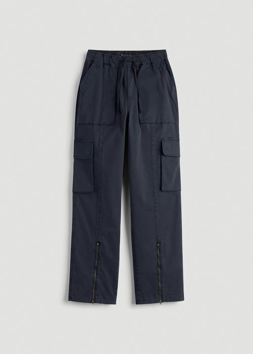 High Rise Garment Dyed Baggy Cargo Pants for Tall Women in Deep Navy
