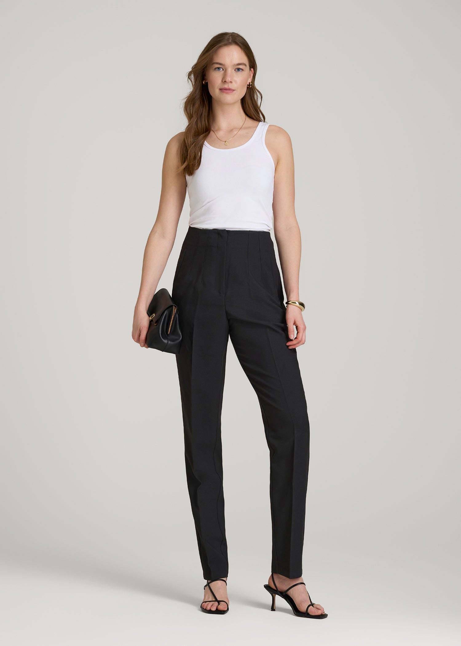 High Rise Pants with Darts for Tall Women in Black