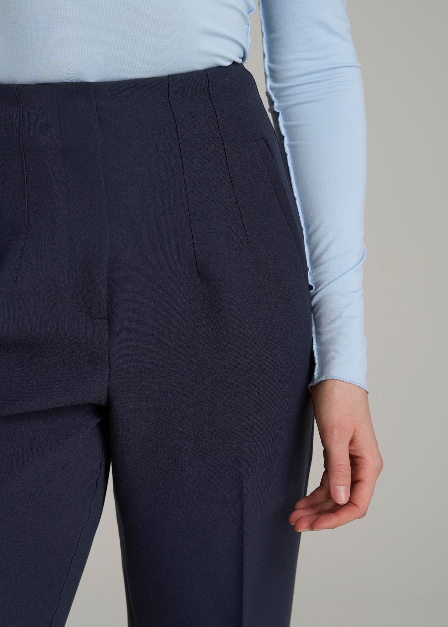 High Rise Pants with Darts for Tall Women in Navy