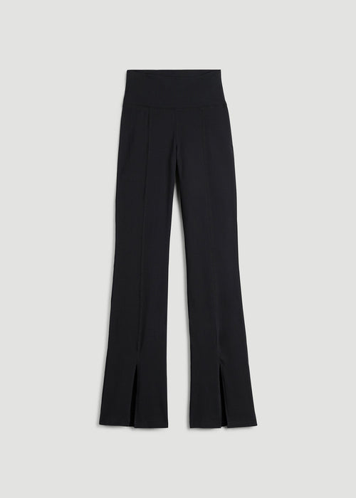 High Rise Split Flare Cotton Leggings for Tall Women in Black