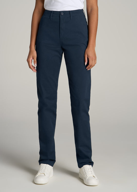 High Rise Tapered Chino Pants for Tall Women in Marine Navy