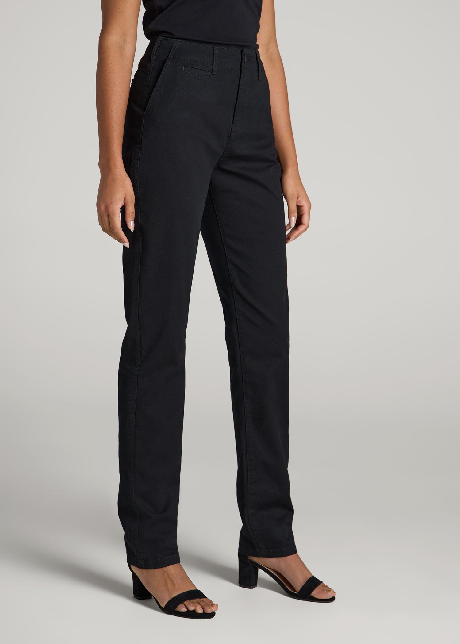 High Rise Tapered Chino Pants for Tall Women in Washed Black