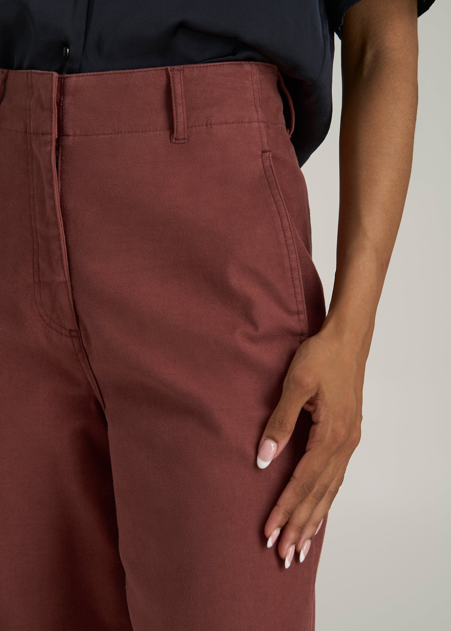 High Rise Wide-Leg Flat Front Chino Pants for Tall Women in Intense Rust