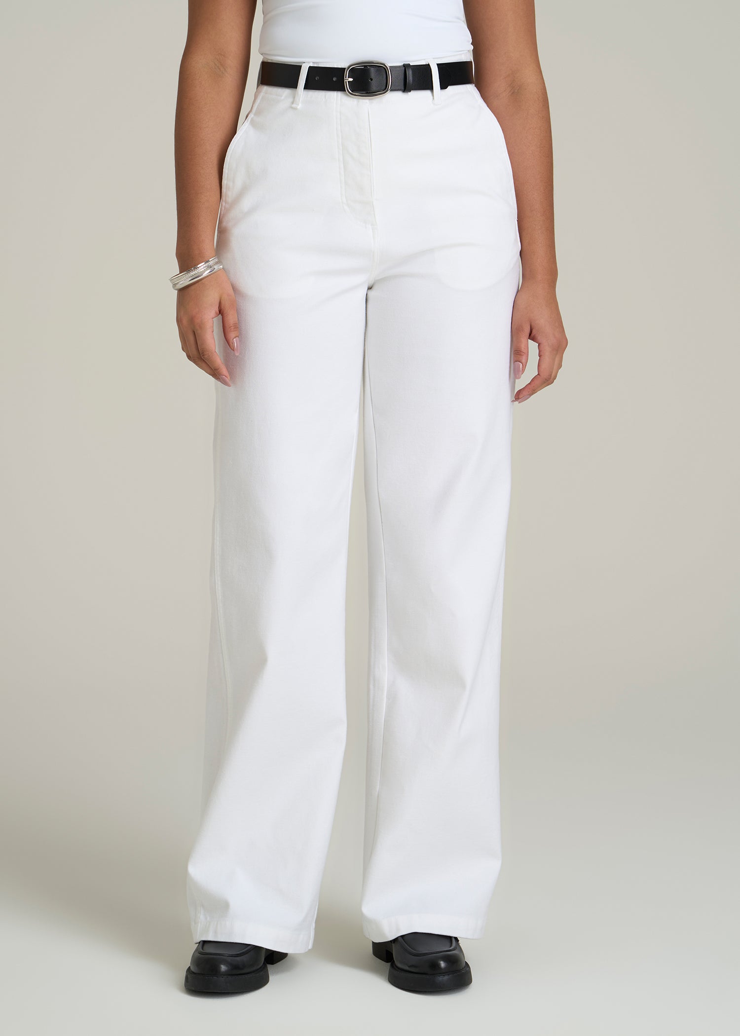 High Rise Wide-Leg Flat Front Chino Pants for Tall Women in White