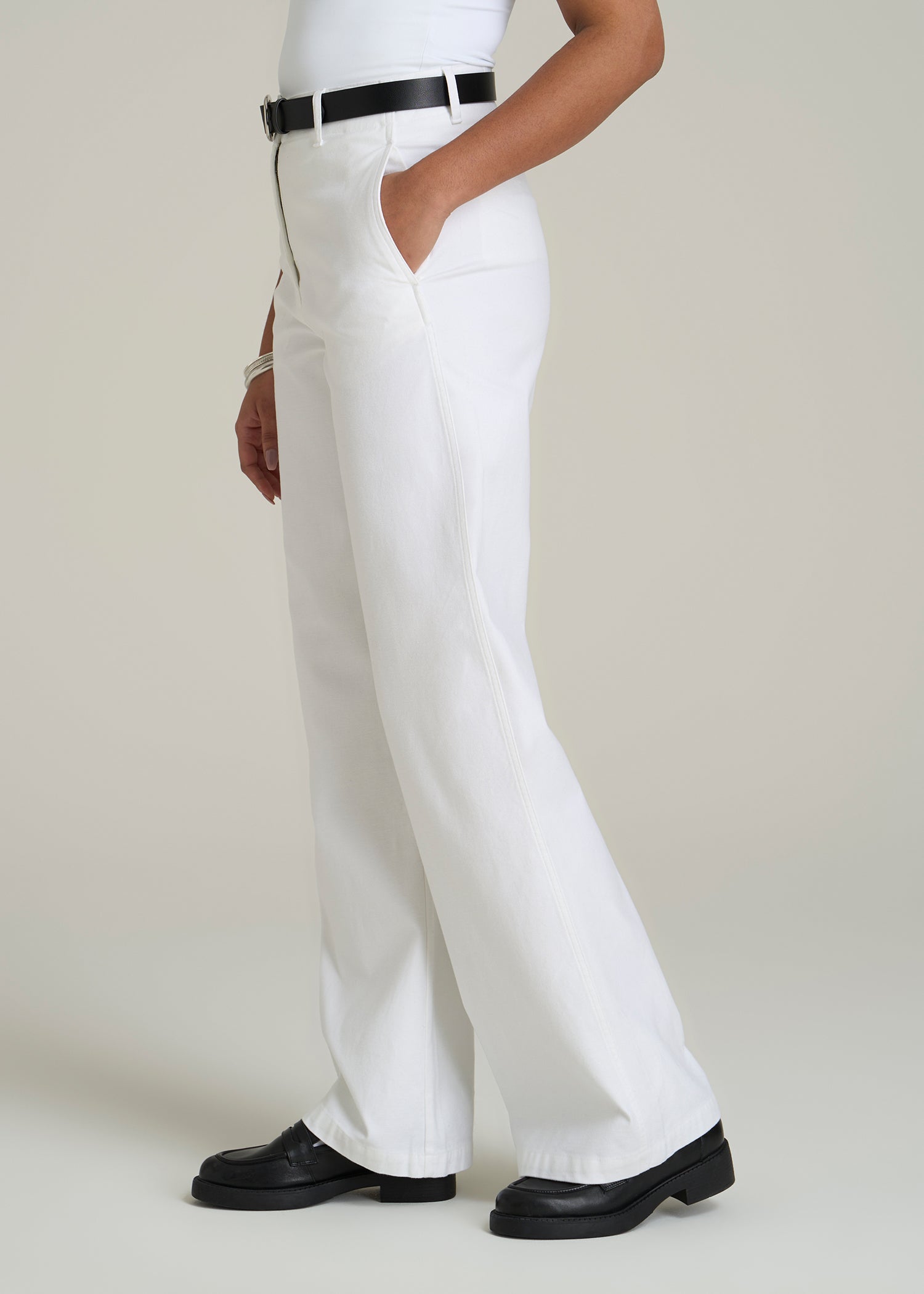 High Rise Wide-Leg Flat Front Chino Pants for Tall Women in White