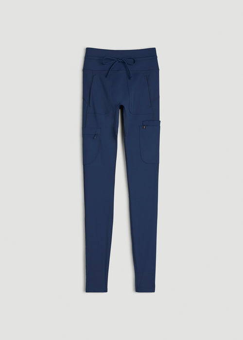 High Waisted Scrub Leggings for Tall Women in Navy Blue