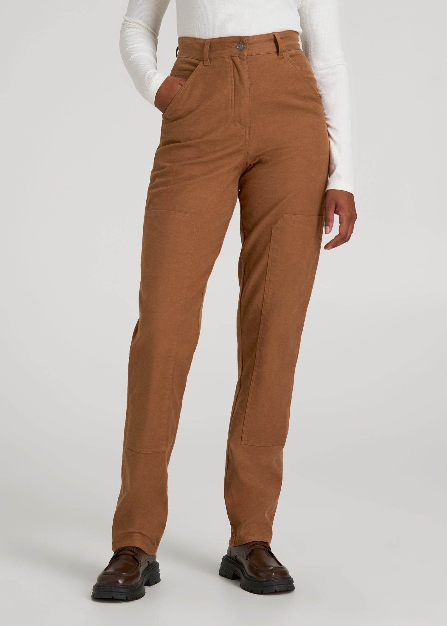 brown dress pants for women High-Waisted Carpenter Pocket Pants for Tall Women in Nutshell 8 / Extra Tall / Nutshell