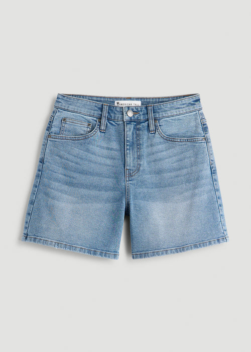 High Rise Denim Shorts for Tall Women in Heritage Faded