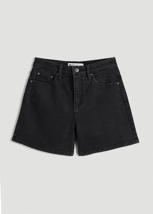 High Rise Denim Shorts for Tall Women in Onyx Black Wash