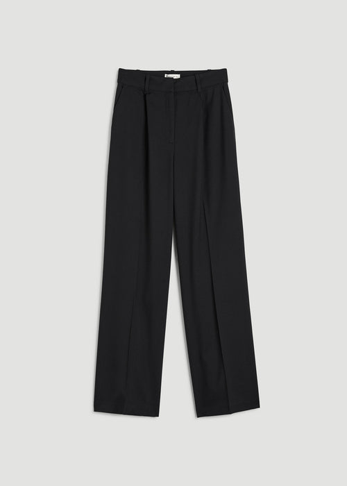 High-Rise Wide-Leg Pleated Dress Pants for Tall Women in Black