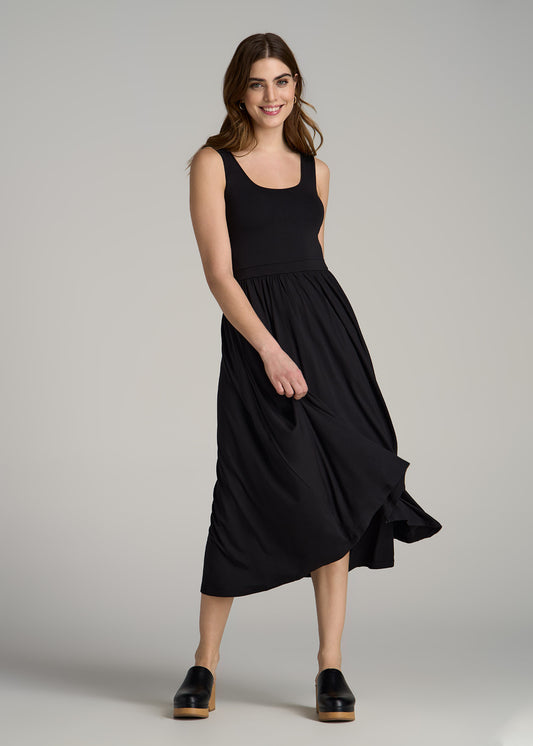 Jersey Tank Dress with Pockets for Tall Women in Black