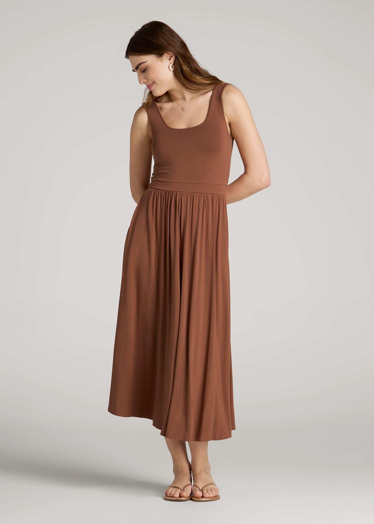 Jersey Tank Dress with Pockets for Tall Women in Clay Brown XL / Tall / Clay Brown