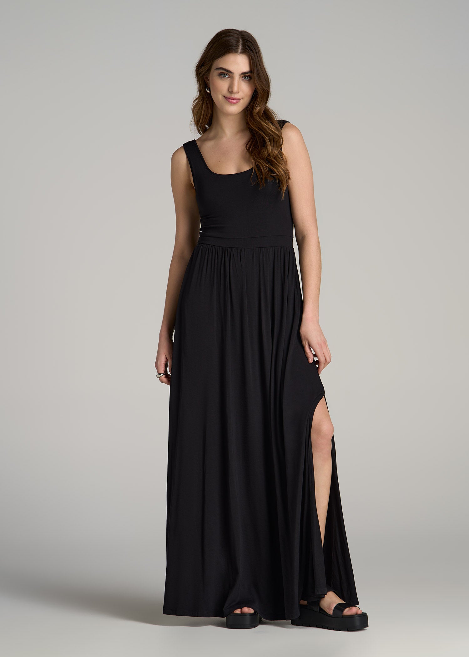 Jersey Tank Maxi Dress with Pockets for Tall Women in Black XL / Extra Tall / Black Jersey Tank Tall Maxi Dress with Pockets | American Tall