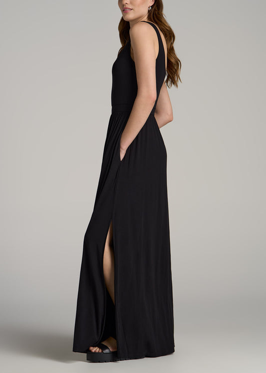 Jersey Tank Maxi Dress with Pockets for Tall Women in Black