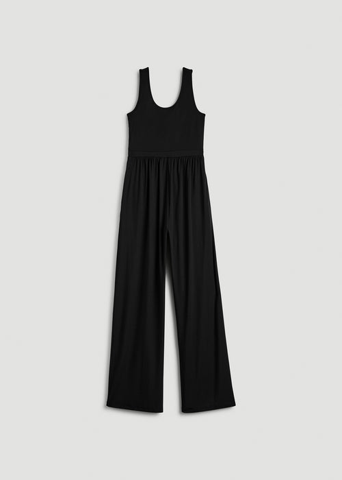 Jersey Tank Wide-Leg Jumpsuit with Pockets for Tall Women in Black