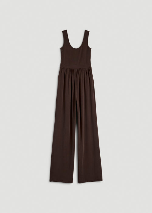 Jersey Tank wide leg jumpsuit with pockets for Tall Women in Espresso