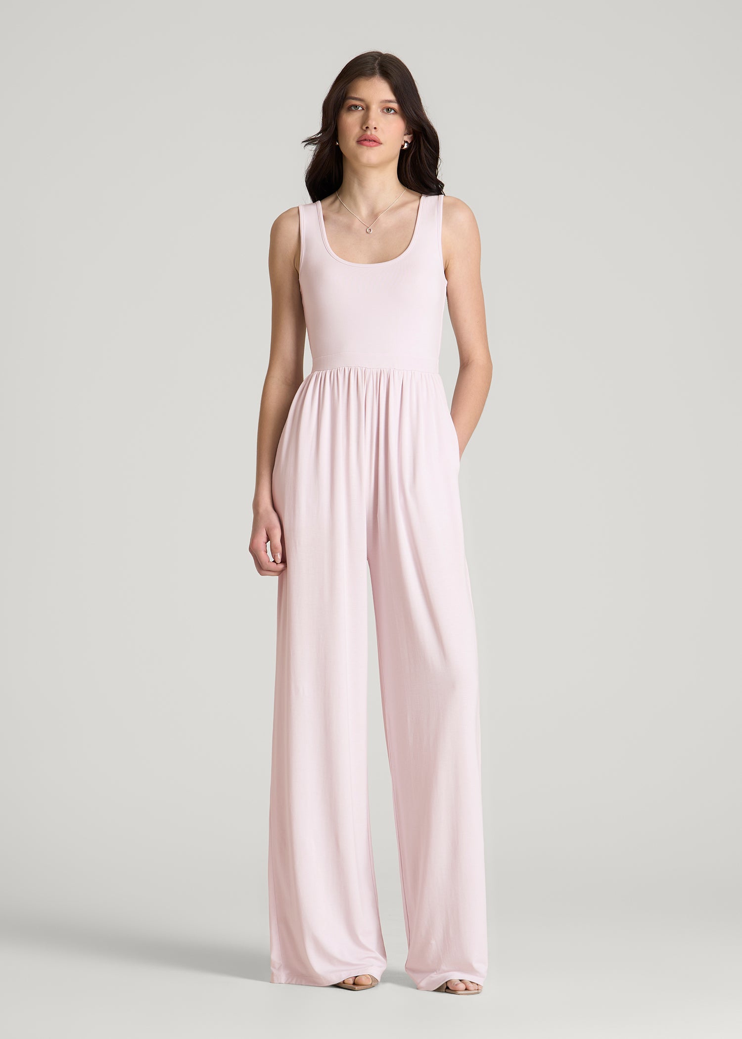 Jersey Tank wide leg jumpsuit with pockets for Tall Women in Grey Lilac