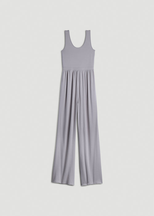Jersey Tank Wide-Leg Jumpsuit with Pockets for Tall Women in Pebble Grey