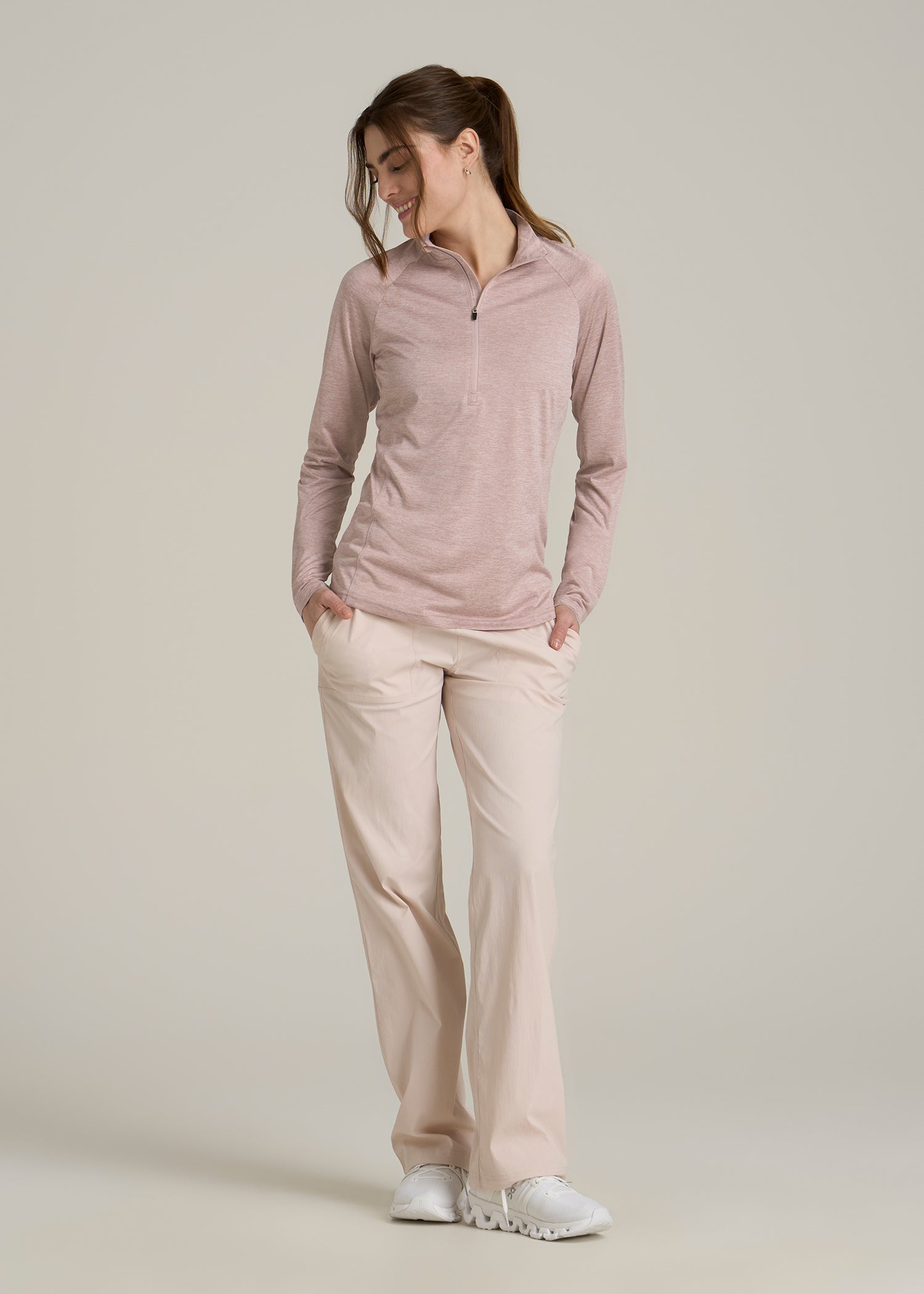 Long Sleeve Active Half-Zip Pullover Jacket for Tall Women in Desert Rose Mix