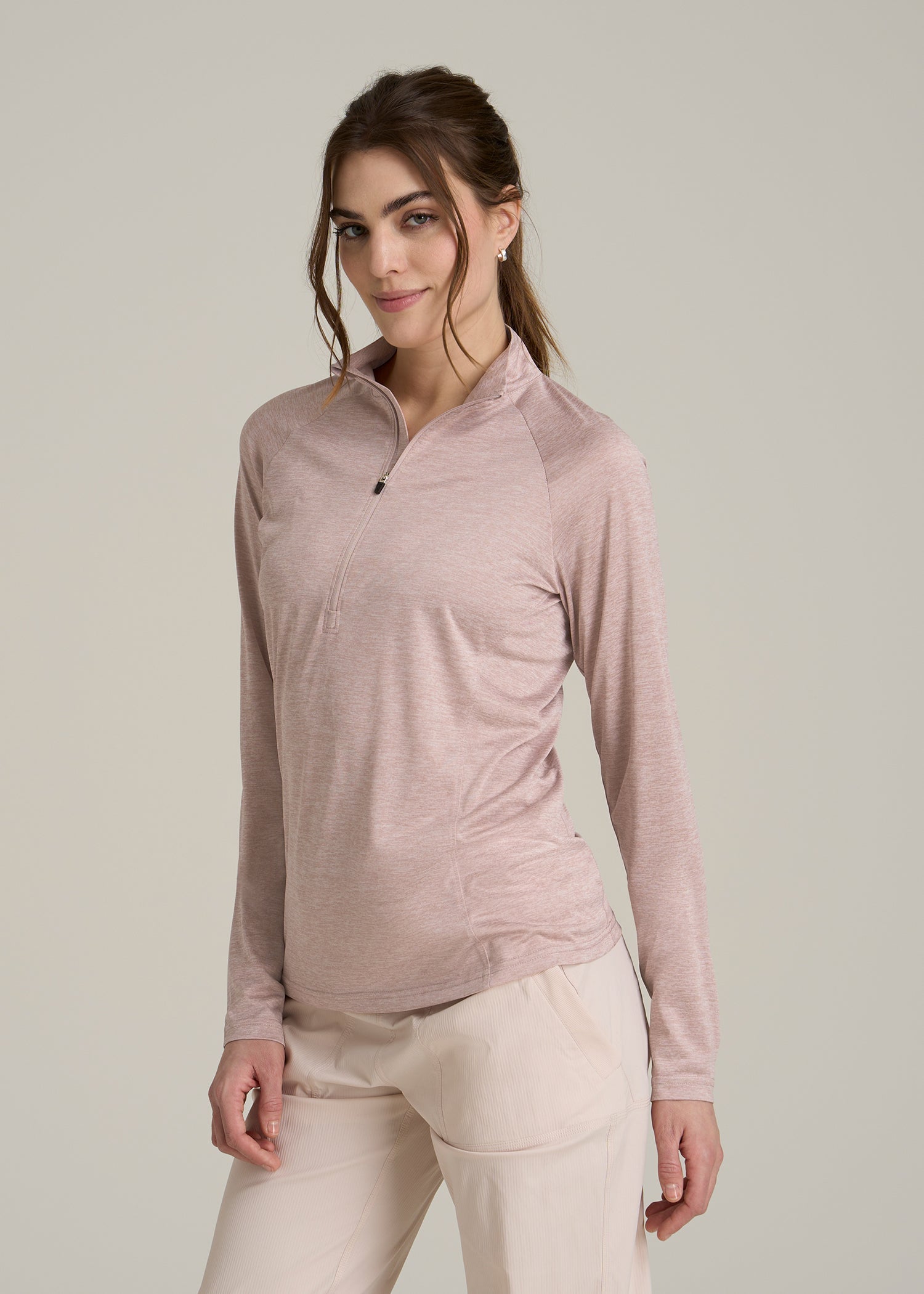 Long Sleeve Active Half-Zip Pullover Jacket for Tall Women in Desert Rose Mix