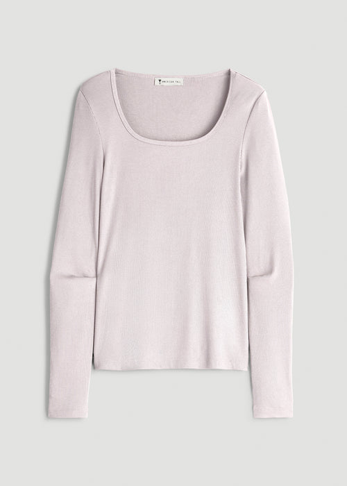Long Sleeve Ribbed Square Neck Top for Tall Women in Grey Lilac