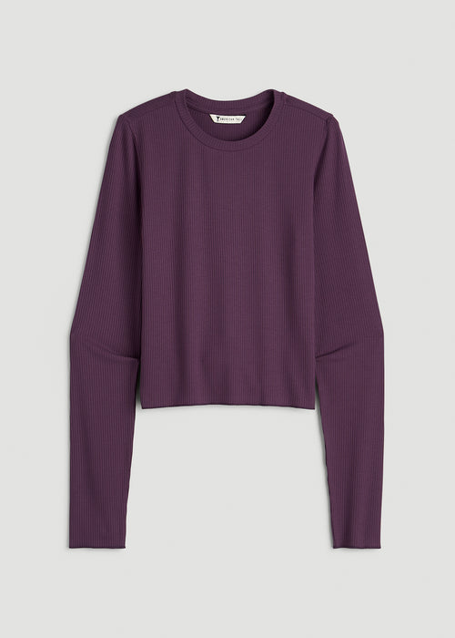 Lightweight Ribbed Cropped Lounge Top for Tall Women in Aubergine