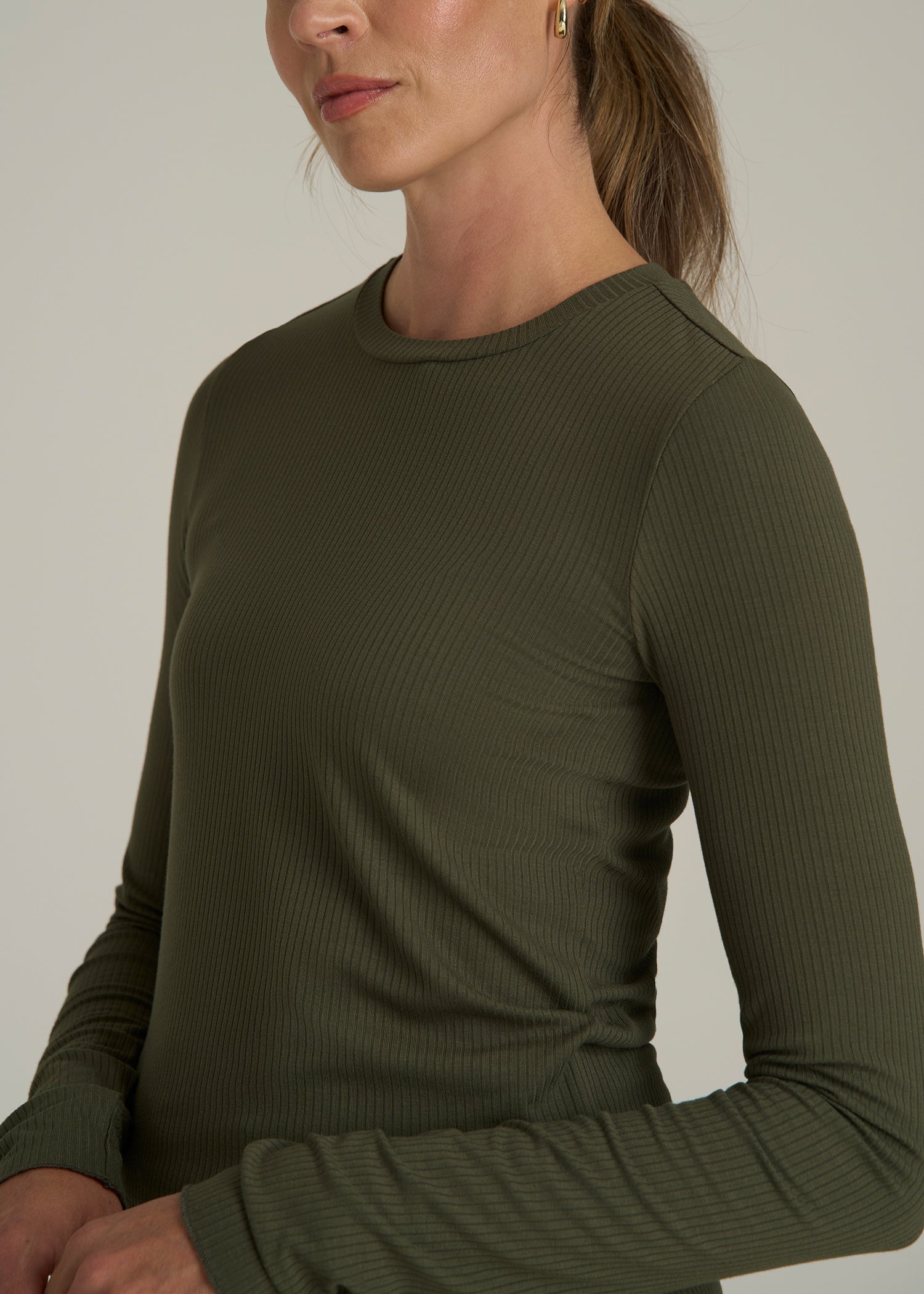 Lightweight Ribbed Cropped Lounge Shirt for Tall Women in Forest Night