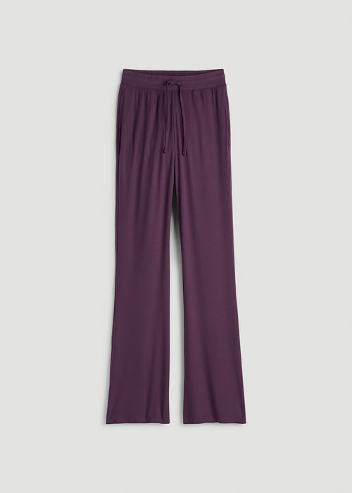 Lightweight Ribbed Flare Pants for Tall Women in Aubergine