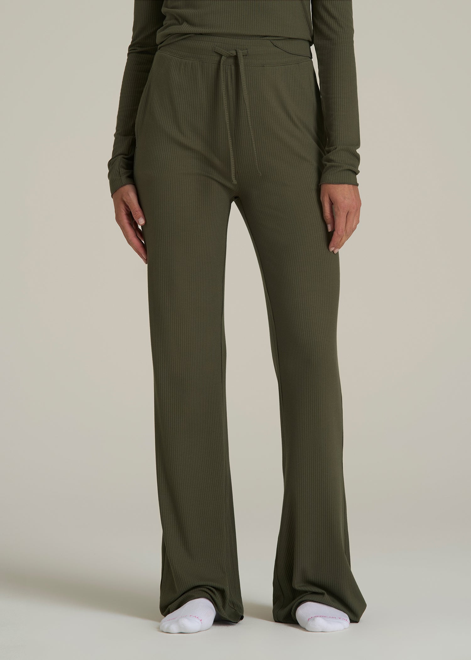 Ribbed Flare Pants for Tall Women in Forest Night