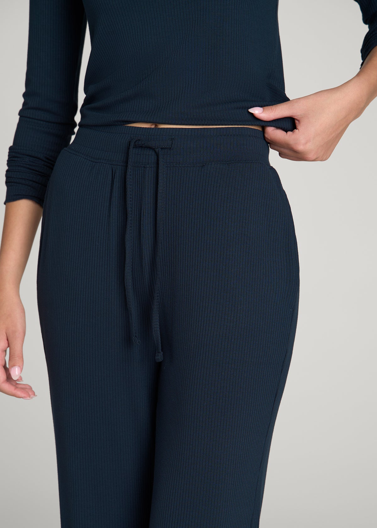 Lightweight Ribbed Flare Pants for Tall Women in Royal Navy