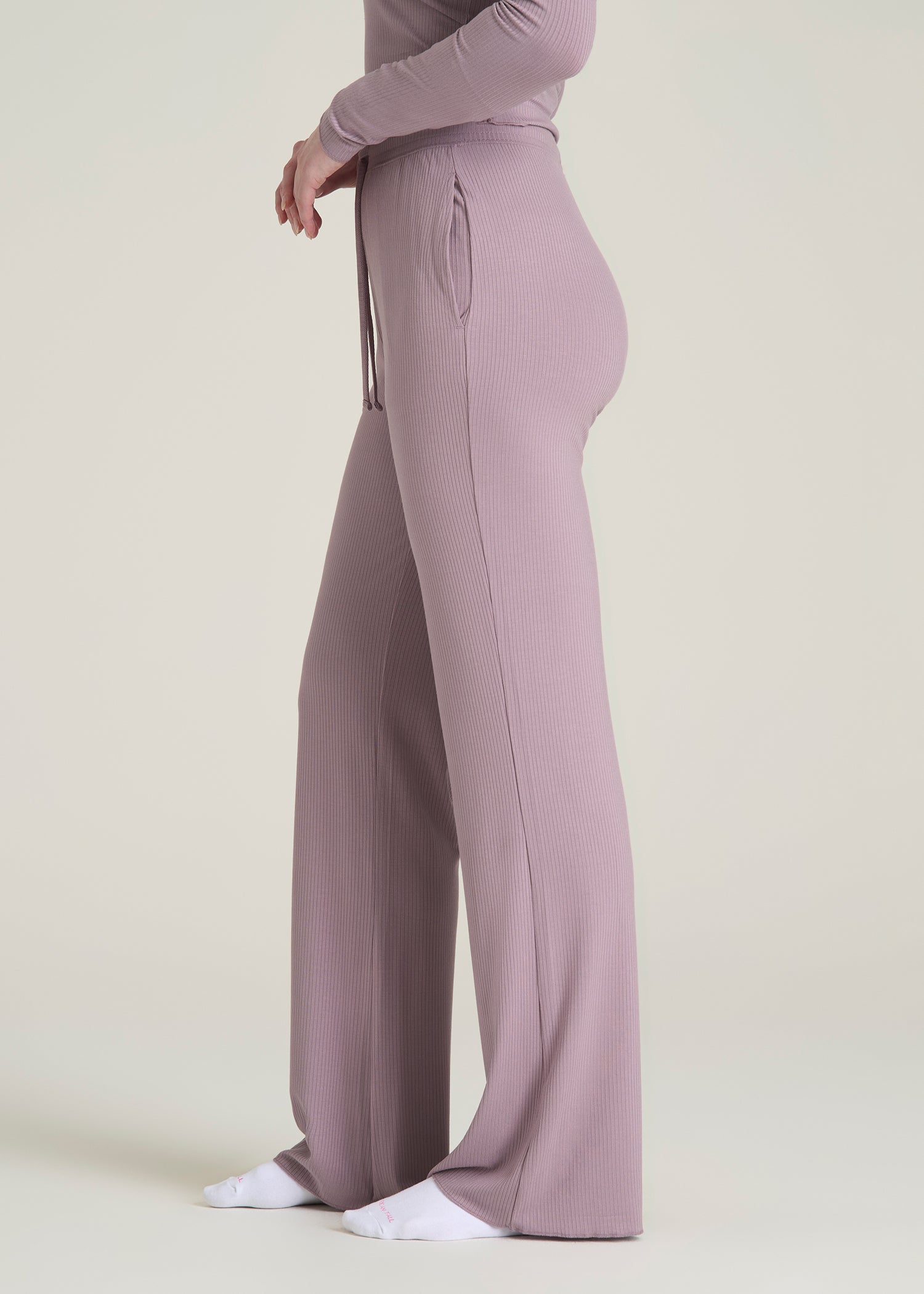 Ribbed Flare Pants for Tall Women in Smoked Mauve