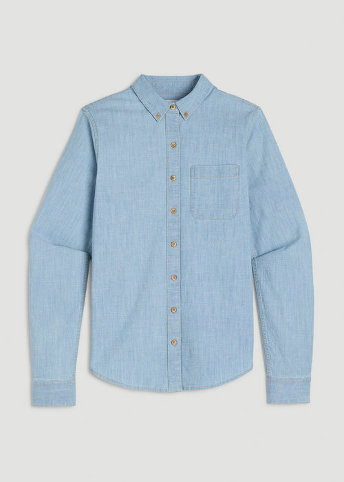 Stretch Chambray Shirt for Tall Women in Light Blue Chambray