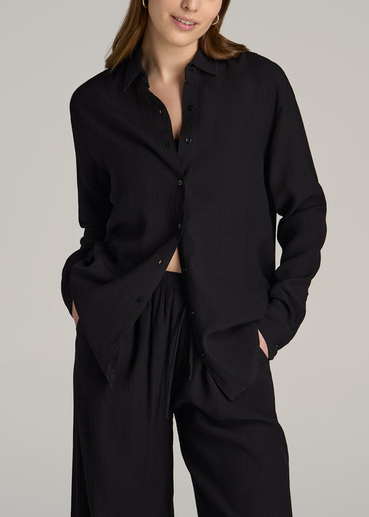 Long Sleeve Crinkle Tall Women's Blouse in Black
