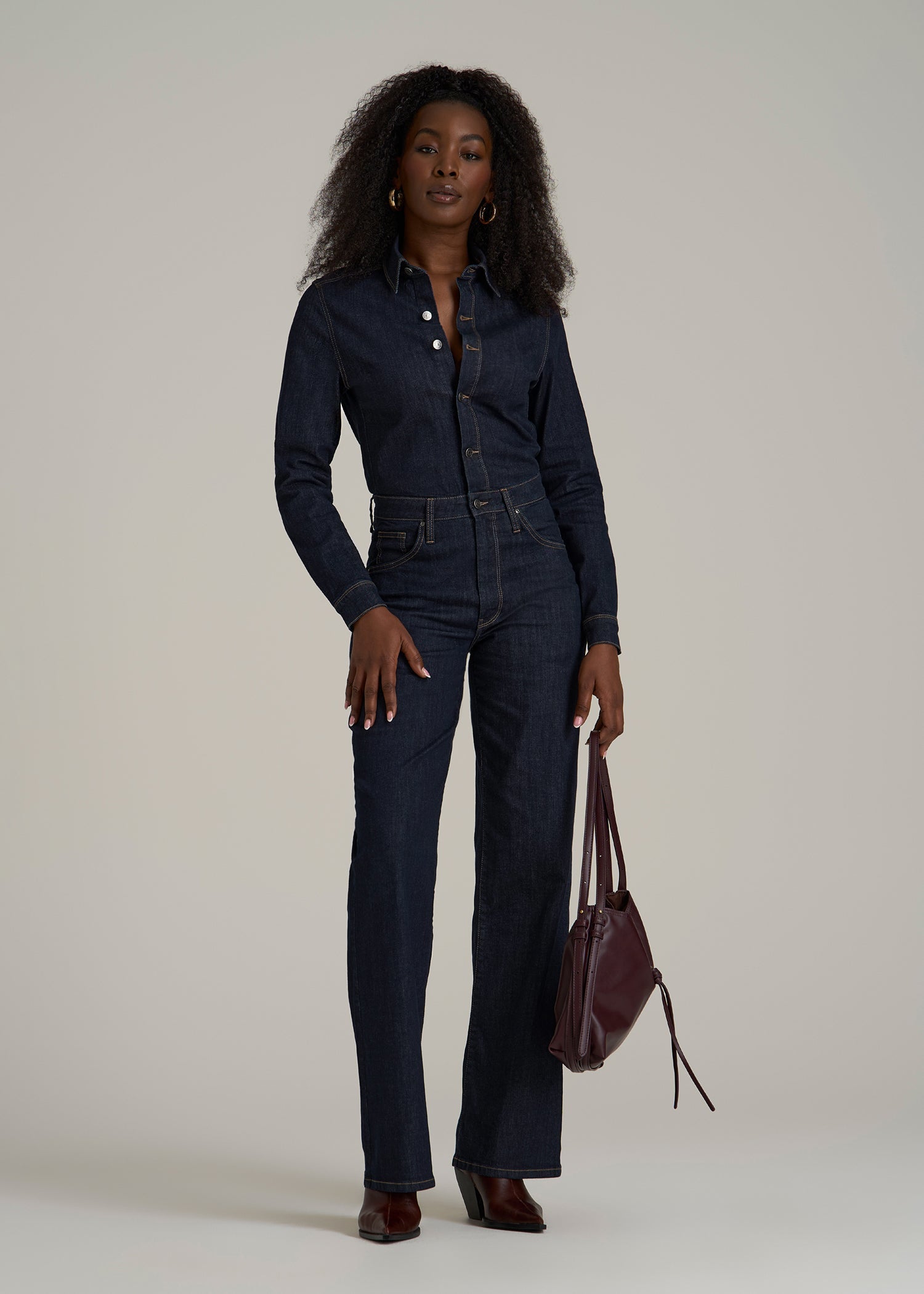 Long Sleeve Denim Jumpsuit for Tall Women American Tall