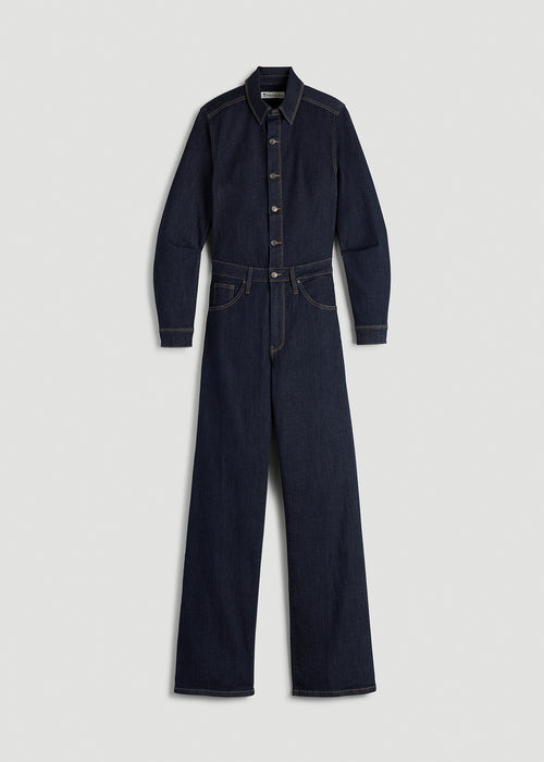 Long Sleeve Denim Jumpsuit for Tall Women in Rinse Wash