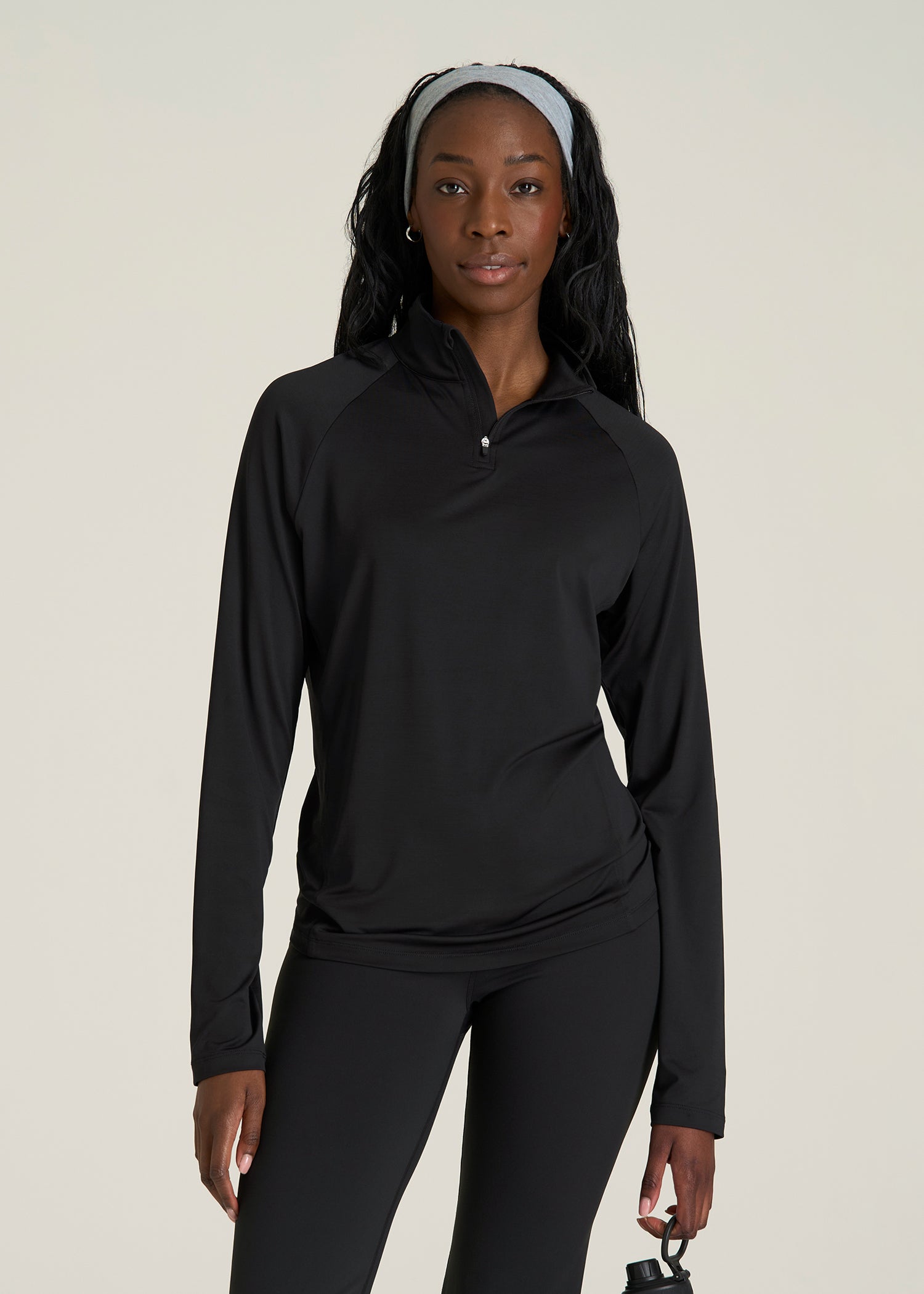 Long Sleeve Quarter-Zip Pullover for Tall Women in Black