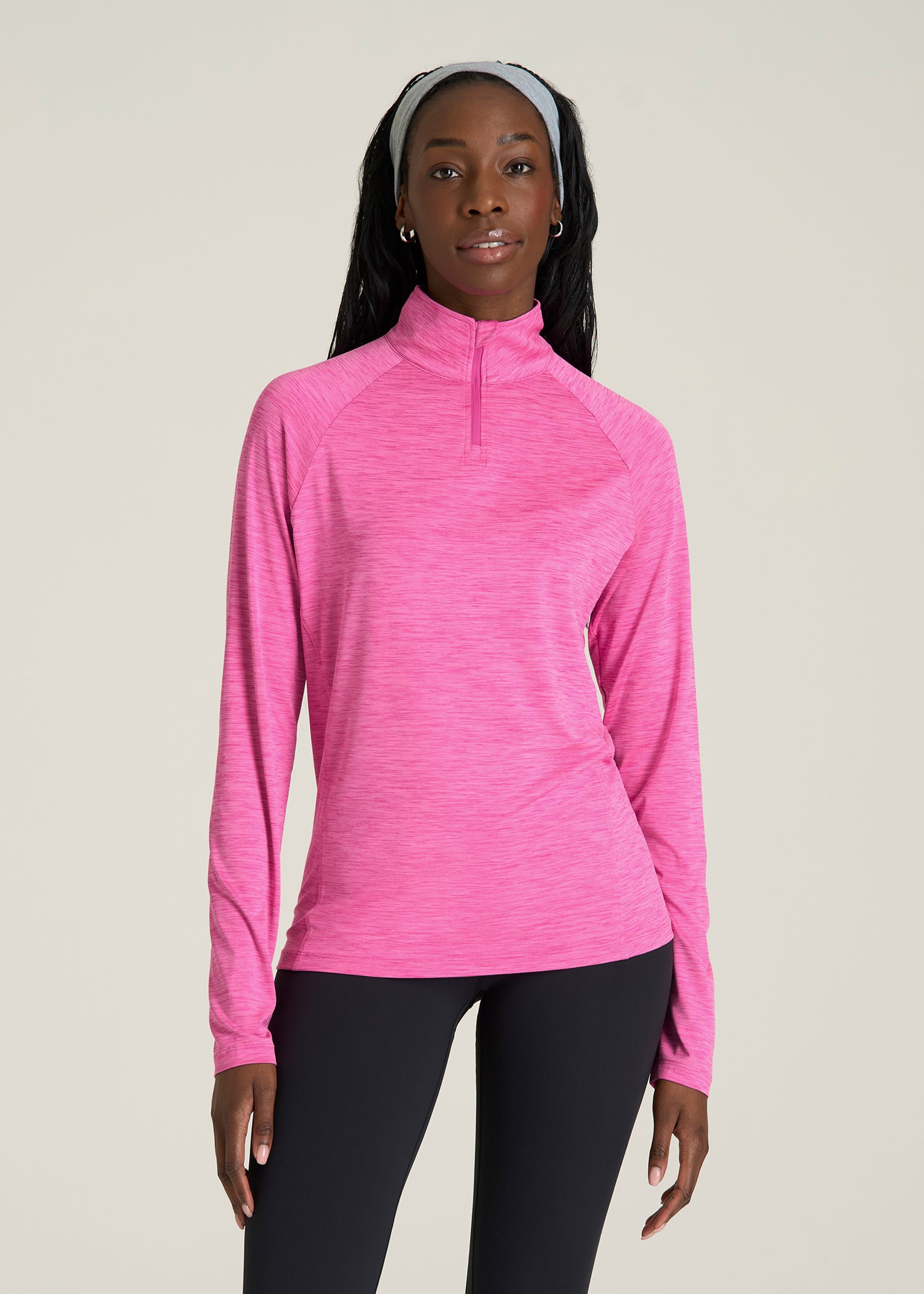 Long Sleeve Quarter-Zip Pullover for Tall Women in Magenta Mix