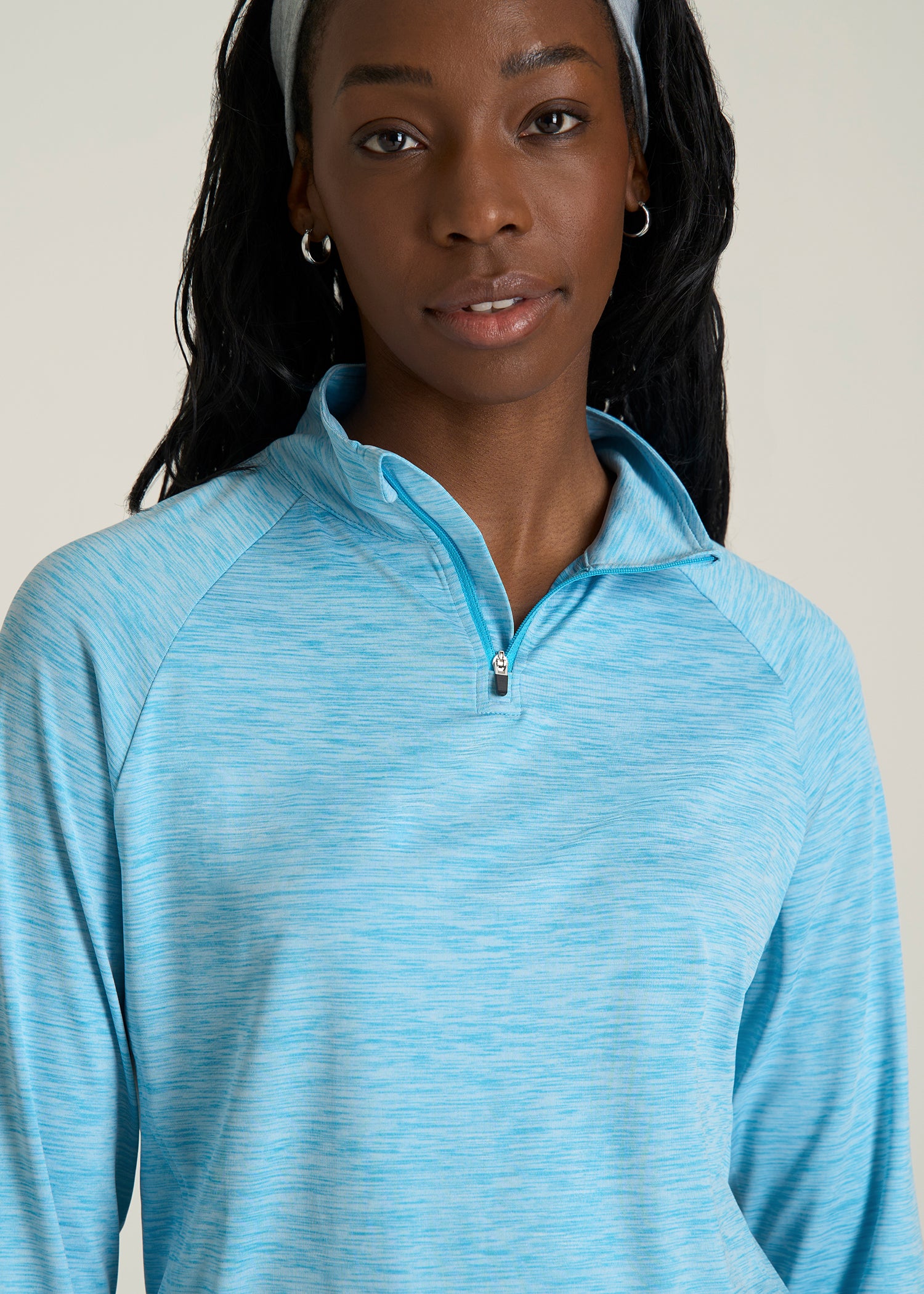 Long Sleeve Quarter-Zip Pullover for Tall Women in Spring Blue Mix