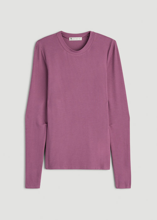 FITTED Ribbed Long Sleeve Tee for Tall Women in Argyle Purple